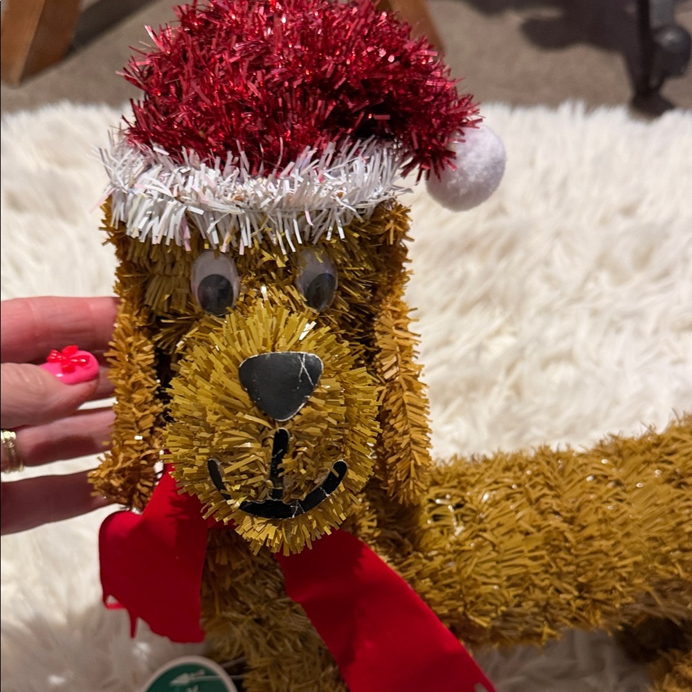 Festive Dachshund Weiner Brown Dog Decoration with Red Hat - Santa Dog